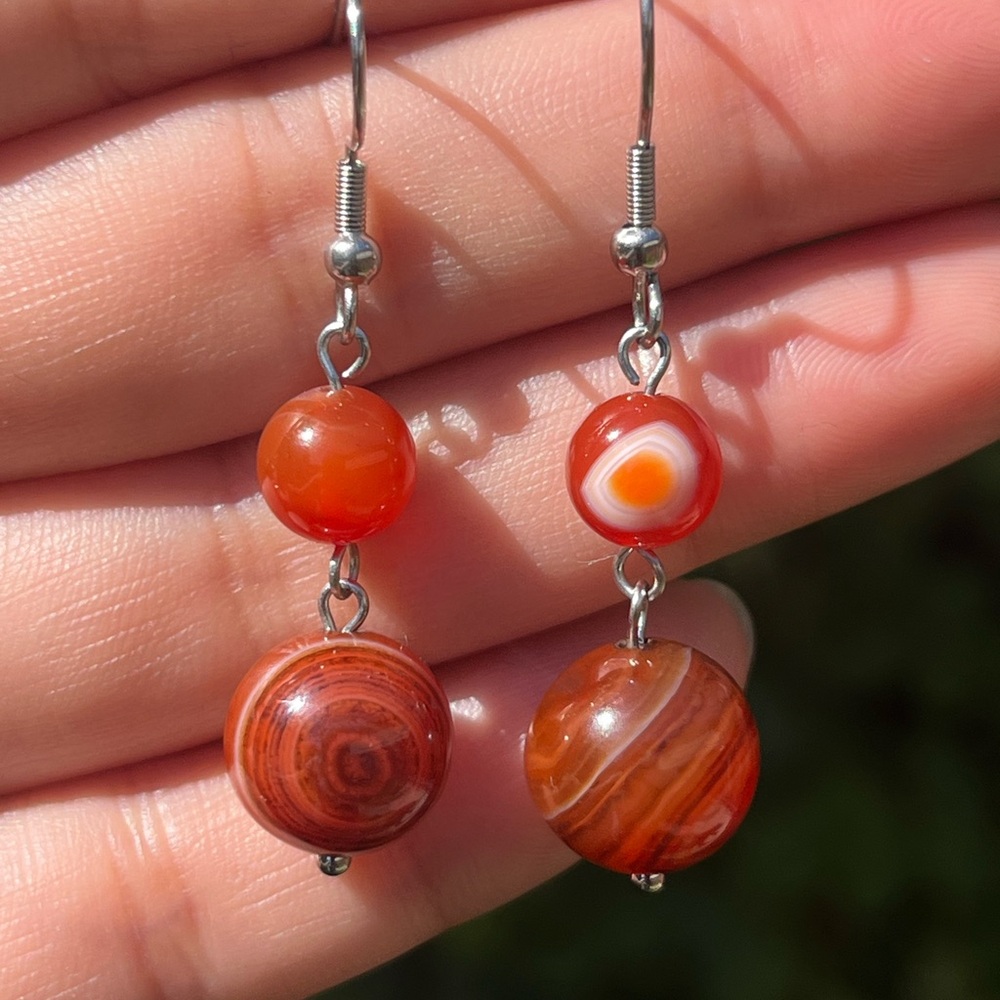 Stainless steelā coffee agate carnelian dangle earrings